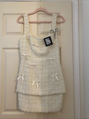 NWT Blithe LA Cream Tweed Bow Dress